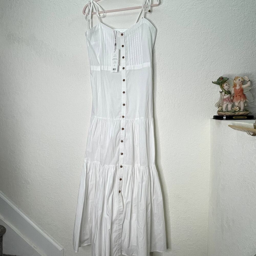 Veronica Beard Windansea Dress S Off White Cotton Tiered Maxi Tie Strap NWT $498